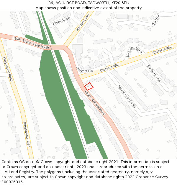 86, ASHURST ROAD, TADWORTH, KT20 5EU: Location map and indicative extent of plot