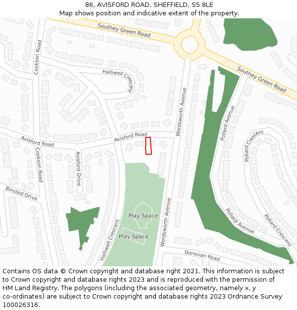 86, AVISFORD ROAD, SHEFFIELD, S5 8LE: Location map and indicative extent of plot