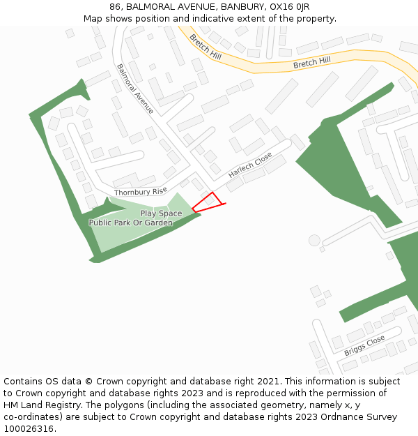 86, BALMORAL AVENUE, BANBURY, OX16 0JR: Location map and indicative extent of plot