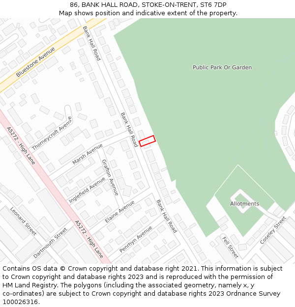 86, BANK HALL ROAD, STOKE-ON-TRENT, ST6 7DP: Location map and indicative extent of plot
