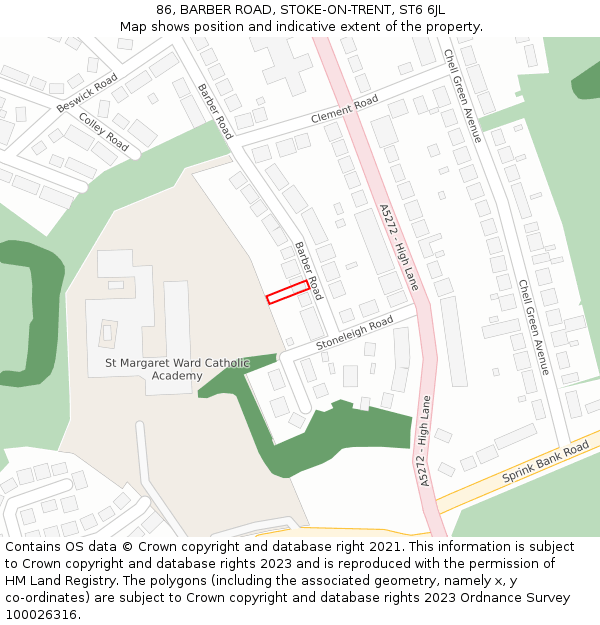 86, BARBER ROAD, STOKE-ON-TRENT, ST6 6JL: Location map and indicative extent of plot