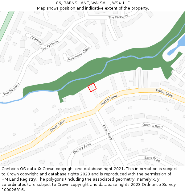 86, BARNS LANE, WALSALL, WS4 1HF: Location map and indicative extent of plot