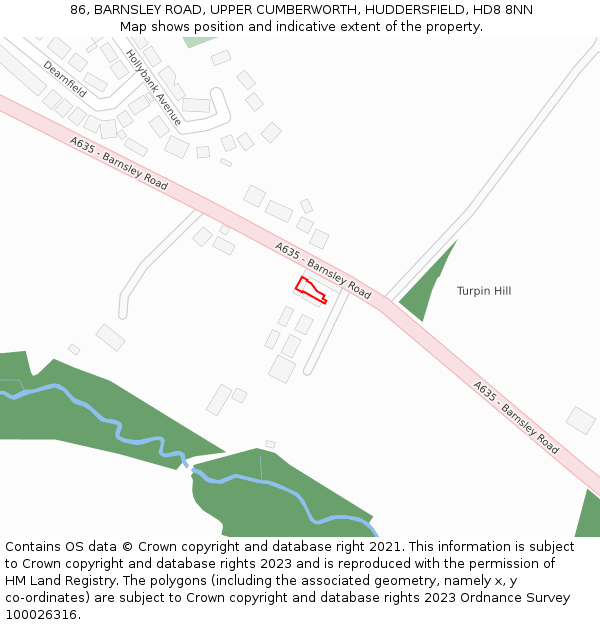 86, BARNSLEY ROAD, UPPER CUMBERWORTH, HUDDERSFIELD, HD8 8NN: Location map and indicative extent of plot