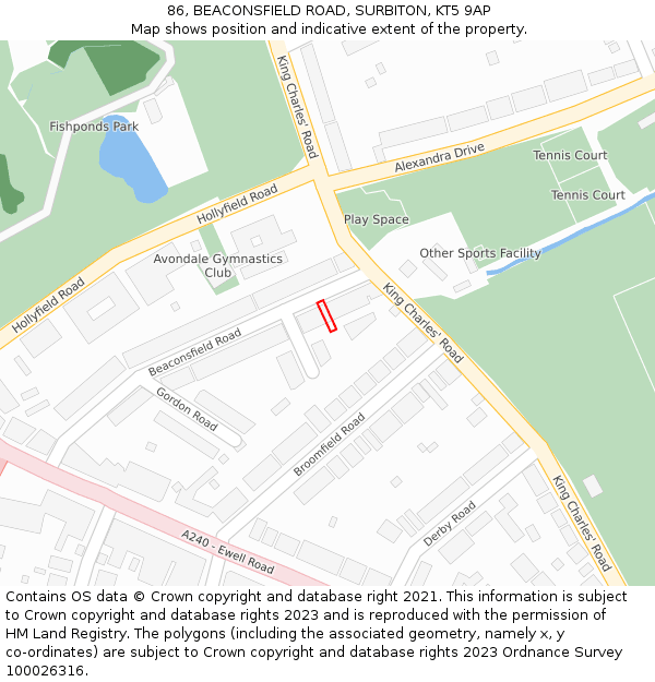 86, BEACONSFIELD ROAD, SURBITON, KT5 9AP: Location map and indicative extent of plot