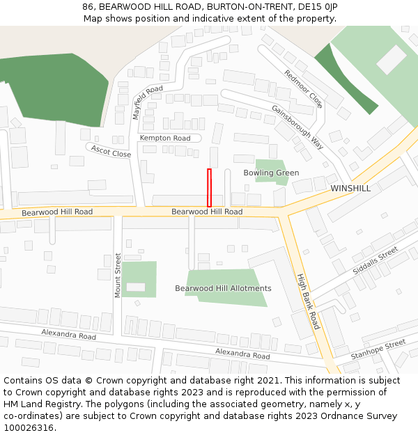 86, BEARWOOD HILL ROAD, BURTON-ON-TRENT, DE15 0JP: Location map and indicative extent of plot