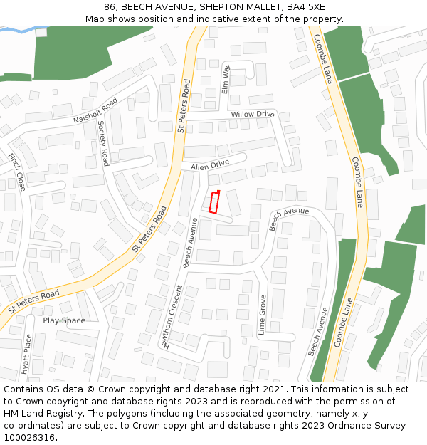 86, BEECH AVENUE, SHEPTON MALLET, BA4 5XE: Location map and indicative extent of plot
