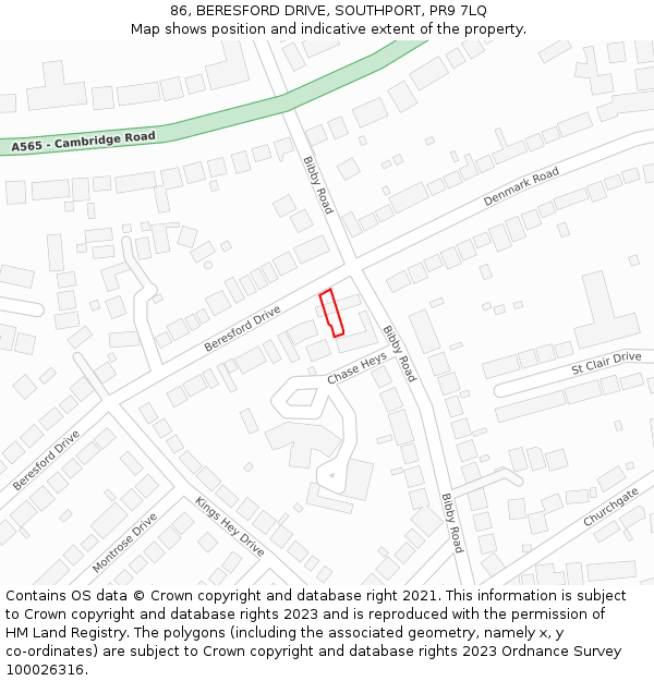 86, BERESFORD DRIVE, SOUTHPORT, PR9 7LQ: Location map and indicative extent of plot