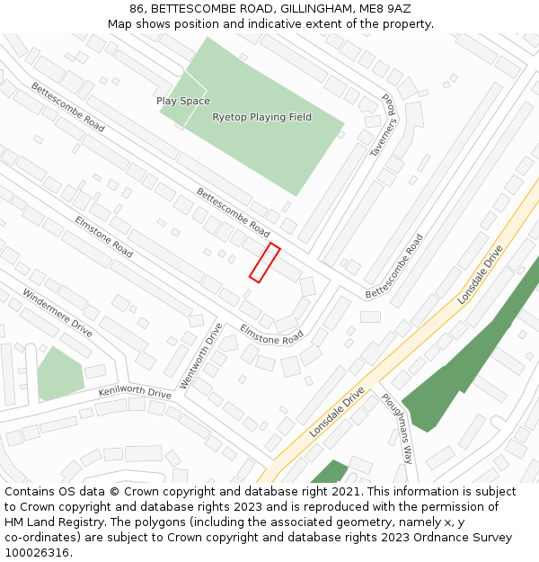 86, BETTESCOMBE ROAD, GILLINGHAM, ME8 9AZ: Location map and indicative extent of plot