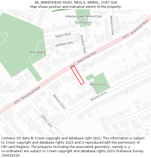 86, BIRKENHEAD ROAD, MEOLS, WIRRAL, CH47 0LB: Location map and indicative extent of plot