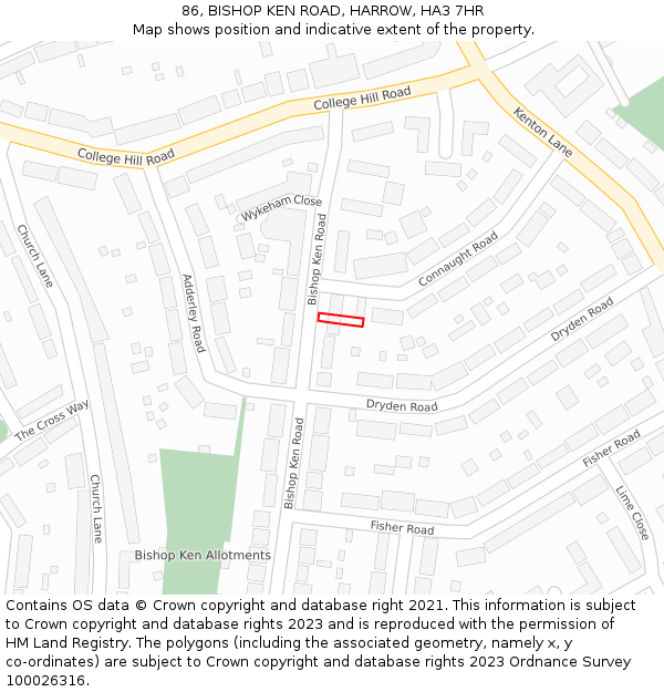 86, BISHOP KEN ROAD, HARROW, HA3 7HR: Location map and indicative extent of plot