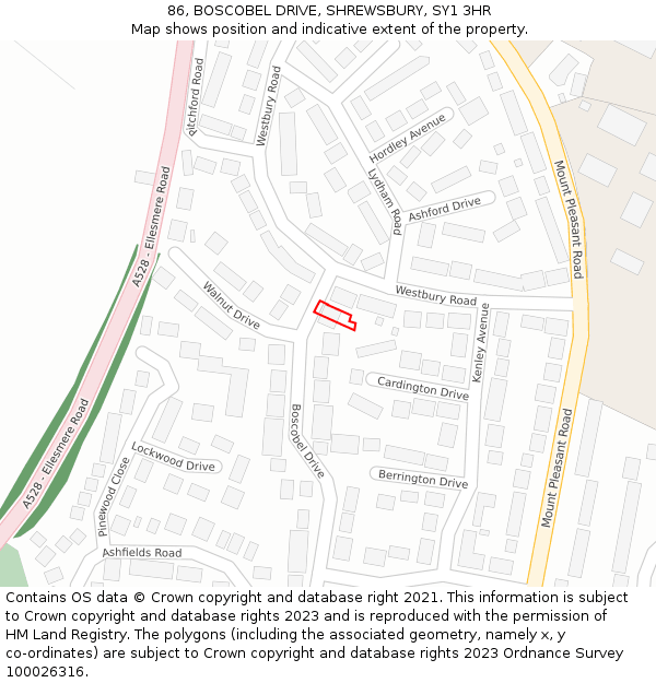 86, BOSCOBEL DRIVE, SHREWSBURY, SY1 3HR: Location map and indicative extent of plot