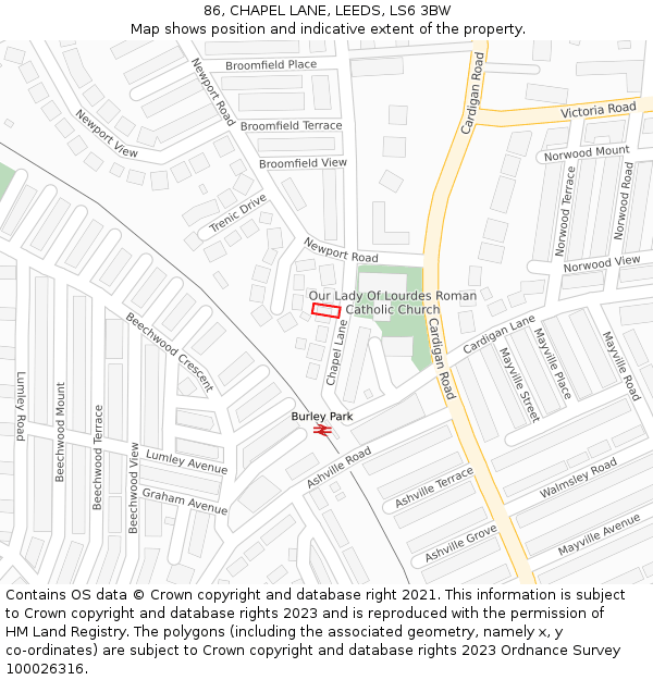 86, CHAPEL LANE, LEEDS, LS6 3BW: Location map and indicative extent of plot
