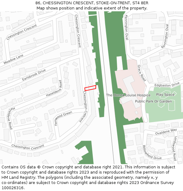 86, CHESSINGTON CRESCENT, STOKE-ON-TRENT, ST4 8ER: Location map and indicative extent of plot