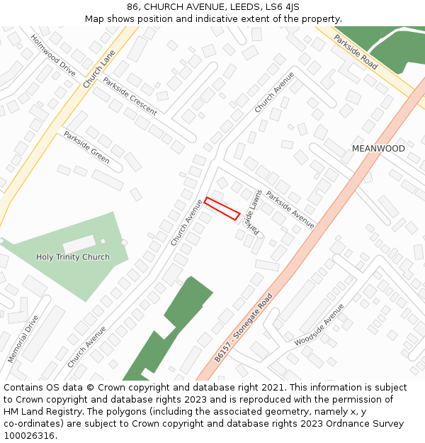 86, CHURCH AVENUE, LEEDS, LS6 4JS: Location map and indicative extent of plot