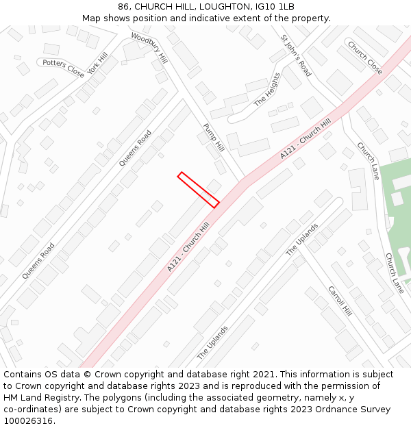 86, CHURCH HILL, LOUGHTON, IG10 1LB: Location map and indicative extent of plot