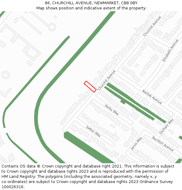 86, CHURCHILL AVENUE, NEWMARKET, CB8 0BY: Location map and indicative extent of plot