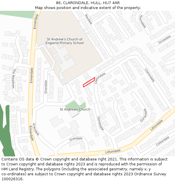 86, CLARONDALE, HULL, HU7 4AR: Location map and indicative extent of plot
