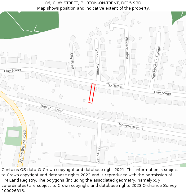 86, CLAY STREET, BURTON-ON-TRENT, DE15 9BD: Location map and indicative extent of plot