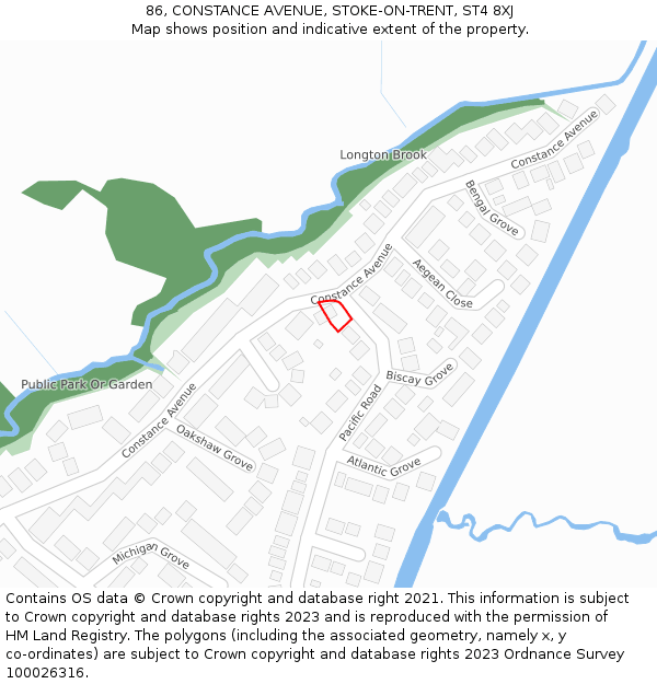 86, CONSTANCE AVENUE, STOKE-ON-TRENT, ST4 8XJ: Location map and indicative extent of plot