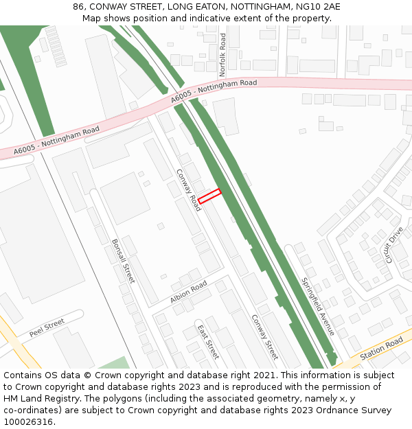 86, CONWAY STREET, LONG EATON, NOTTINGHAM, NG10 2AE: Location map and indicative extent of plot
