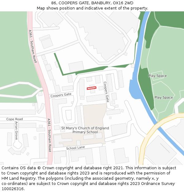 86, COOPERS GATE, BANBURY, OX16 2WD: Location map and indicative extent of plot
