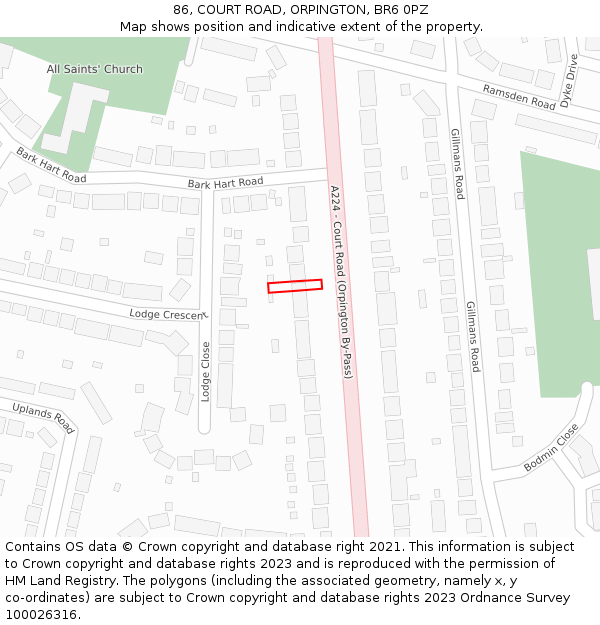 86, COURT ROAD, ORPINGTON, BR6 0PZ: Location map and indicative extent of plot