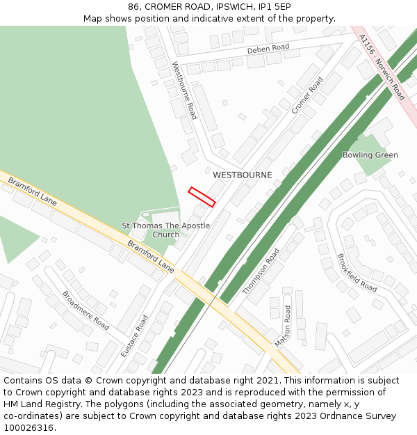 86, CROMER ROAD, IPSWICH, IP1 5EP: Location map and indicative extent of plot