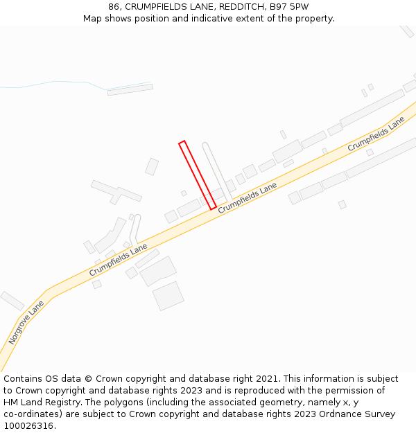 86, CRUMPFIELDS LANE, REDDITCH, B97 5PW: Location map and indicative extent of plot