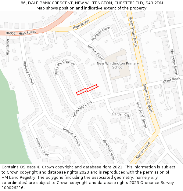 86, DALE BANK CRESCENT, NEW WHITTINGTON, CHESTERFIELD, S43 2DN: Location map and indicative extent of plot