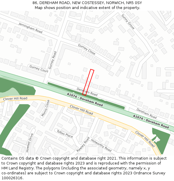86, DEREHAM ROAD, NEW COSTESSEY, NORWICH, NR5 0SY: Location map and indicative extent of plot