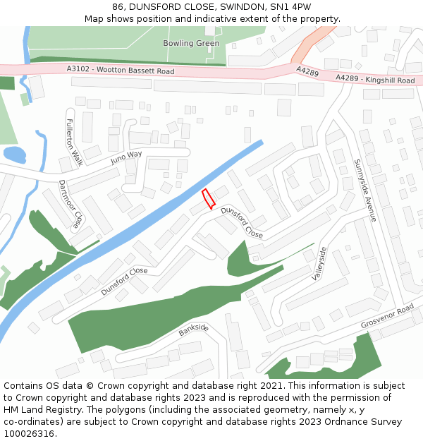 86, DUNSFORD CLOSE, SWINDON, SN1 4PW: Location map and indicative extent of plot