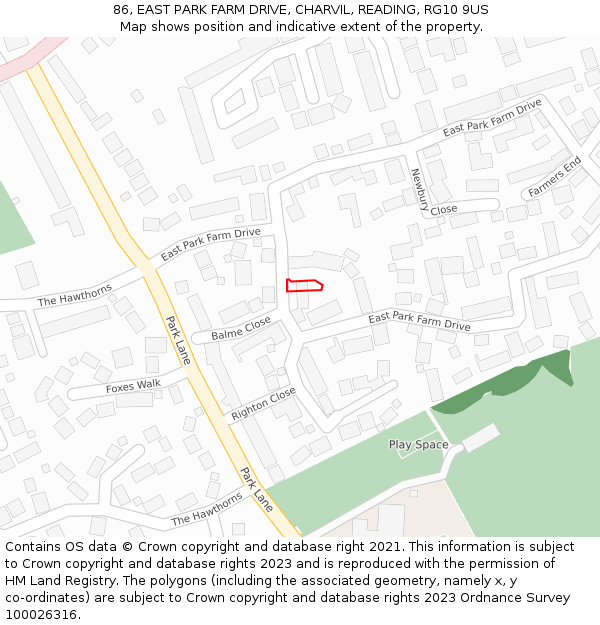 86, EAST PARK FARM DRIVE, CHARVIL, READING, RG10 9US: Location map and indicative extent of plot