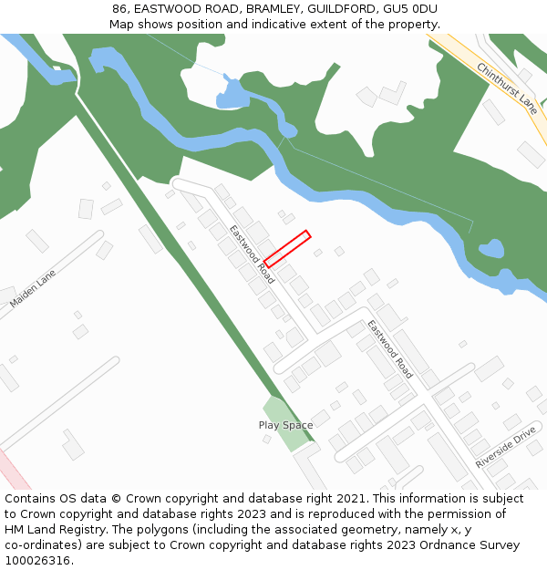 86, EASTWOOD ROAD, BRAMLEY, GUILDFORD, GU5 0DU: Location map and indicative extent of plot