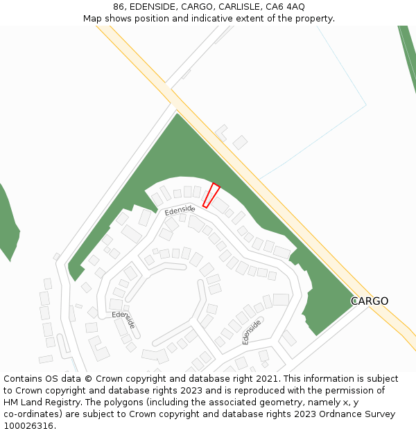 86, EDENSIDE, CARGO, CARLISLE, CA6 4AQ: Location map and indicative extent of plot