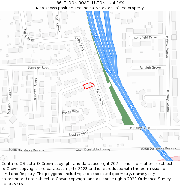 86, ELDON ROAD, LUTON, LU4 0AX: Location map and indicative extent of plot