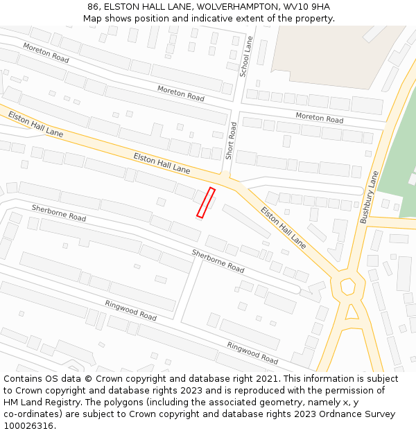 86, ELSTON HALL LANE, WOLVERHAMPTON, WV10 9HA: Location map and indicative extent of plot