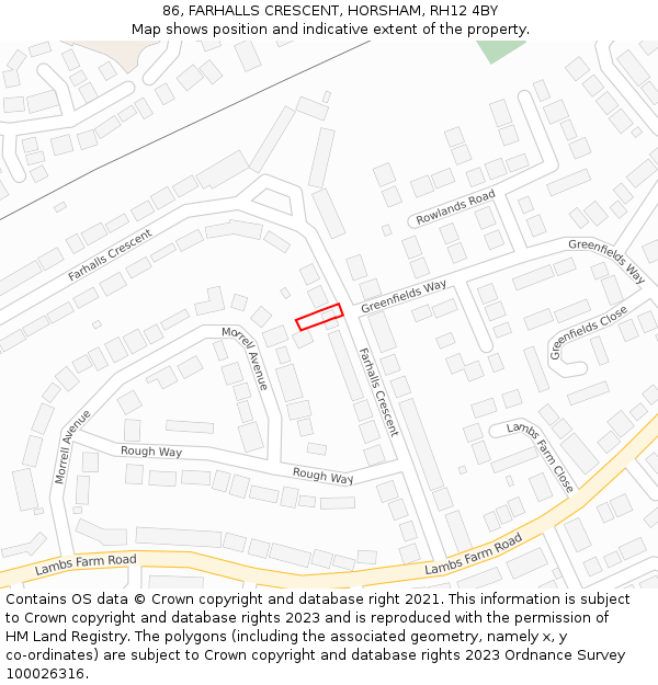 86, FARHALLS CRESCENT, HORSHAM, RH12 4BY: Location map and indicative extent of plot