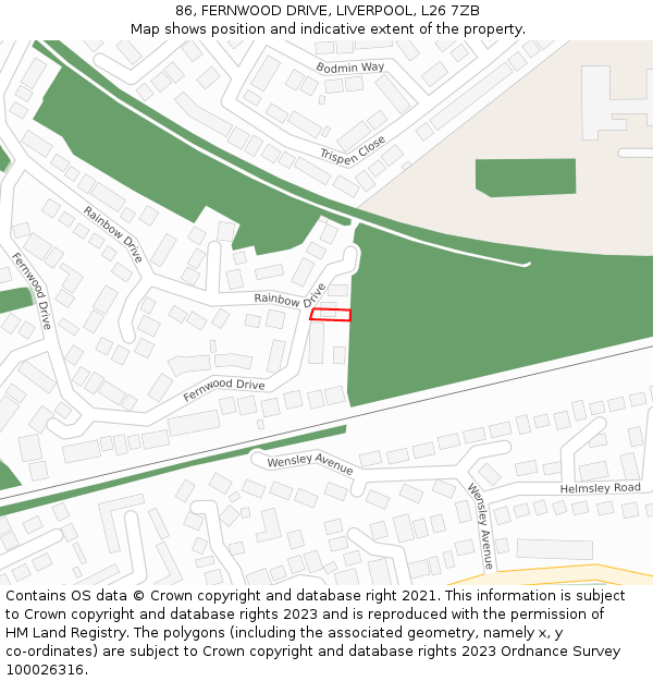86, FERNWOOD DRIVE, LIVERPOOL, L26 7ZB: Location map and indicative extent of plot
