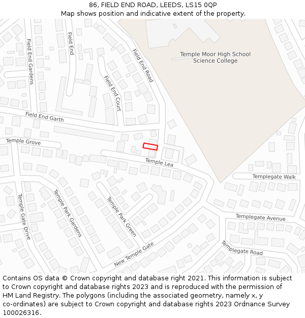 86, FIELD END ROAD, LEEDS, LS15 0QP: Location map and indicative extent of plot