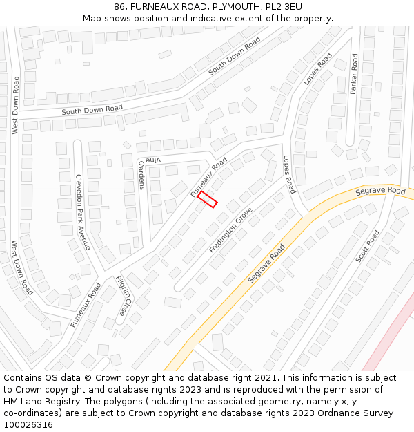 86, FURNEAUX ROAD, PLYMOUTH, PL2 3EU: Location map and indicative extent of plot