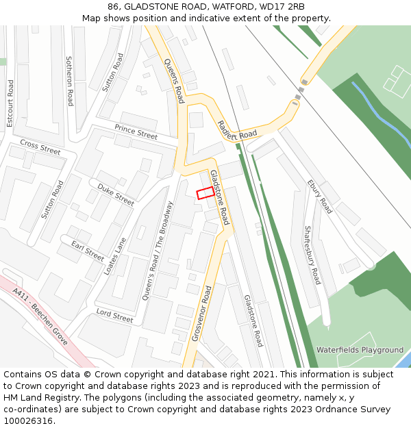 86, GLADSTONE ROAD, WATFORD, WD17 2RB: Location map and indicative extent of plot