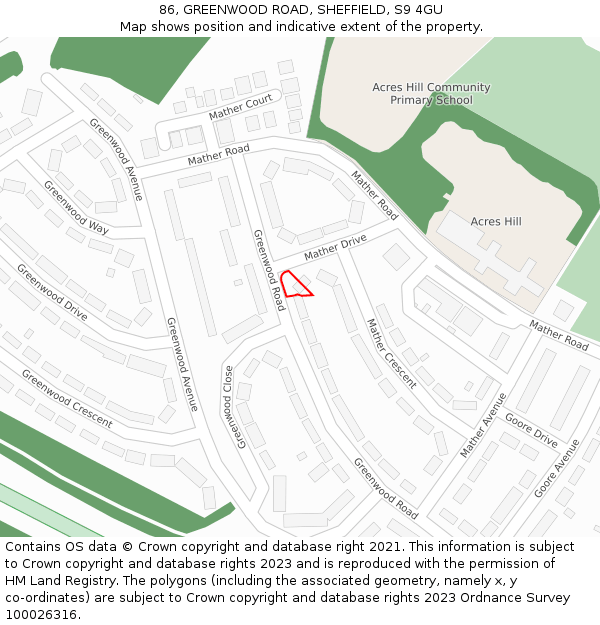 86, GREENWOOD ROAD, SHEFFIELD, S9 4GU: Location map and indicative extent of plot