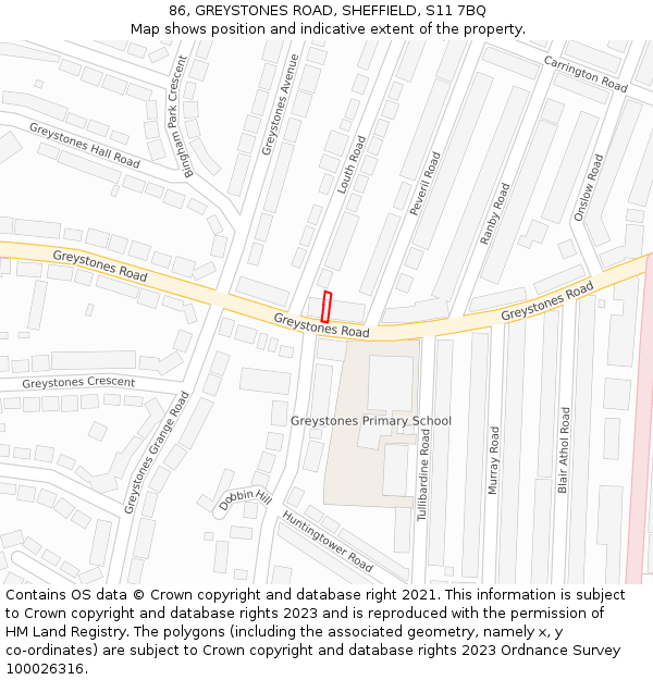 86, GREYSTONES ROAD, SHEFFIELD, S11 7BQ: Location map and indicative extent of plot