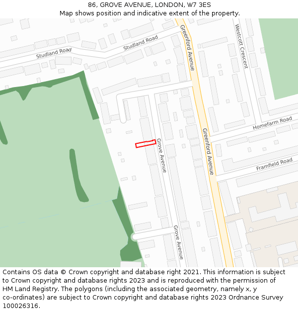 86, GROVE AVENUE, LONDON, W7 3ES: Location map and indicative extent of plot