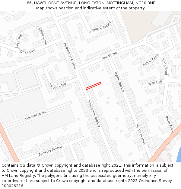 86, HAWTHORNE AVENUE, LONG EATON, NOTTINGHAM, NG10 3NF: Location map and indicative extent of plot