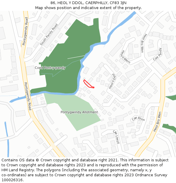 86, HEOL Y DDOL, CAERPHILLY, CF83 3JN: Location map and indicative extent of plot