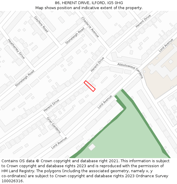 86, HERENT DRIVE, ILFORD, IG5 0HG: Location map and indicative extent of plot