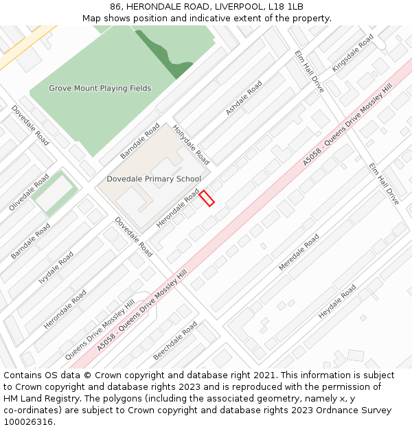 86, HERONDALE ROAD, LIVERPOOL, L18 1LB: Location map and indicative extent of plot