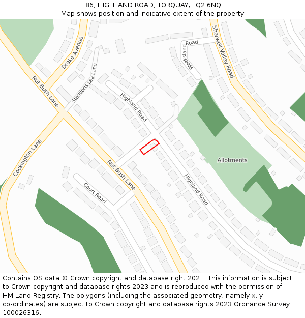 86, HIGHLAND ROAD, TORQUAY, TQ2 6NQ: Location map and indicative extent of plot