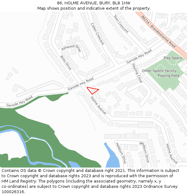 86, HOLME AVENUE, BURY, BL8 1HW: Location map and indicative extent of plot